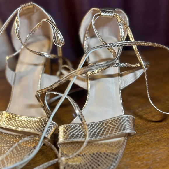 Gold Strappy Women's Sandals - Picture 3 of 10
